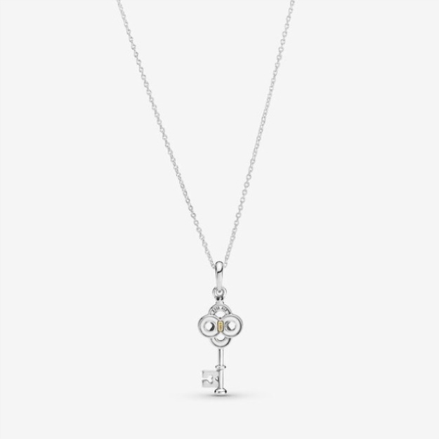 Two-Tone Key Flower Necklace-Final Sale Pandora