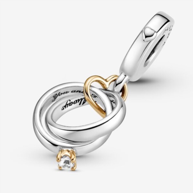 Two-Tone Wedding Rings Dangle Charm Pandora