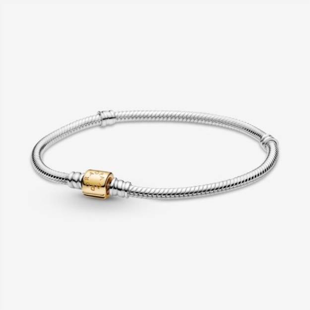 Pandora Moments Two-Tone Barrel Clasp Snake Chain Bracelet Two-Tone