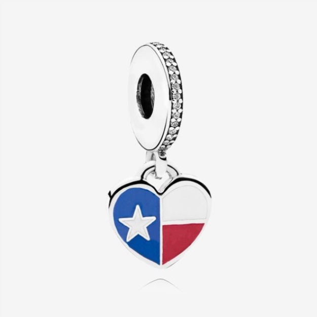 Texas Flag Heart Dangle Charm Mixed Enamel Pandora