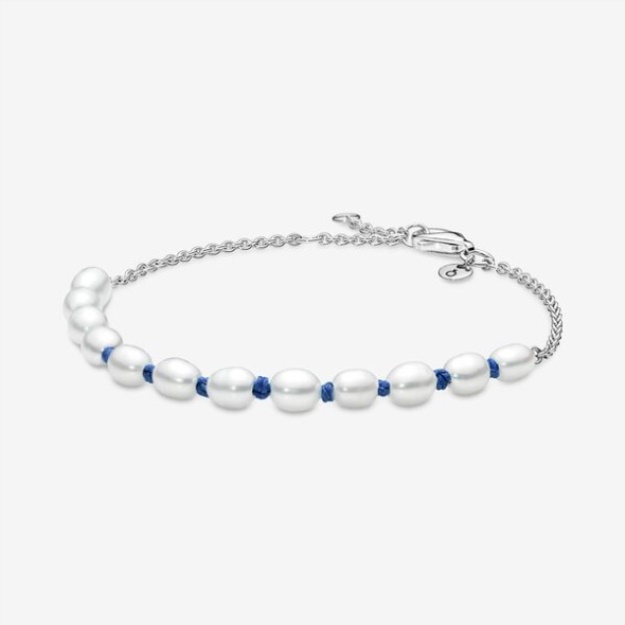 Treated Freshwater Cultured Pearl Blue Cord Chain Bracelet Pandora