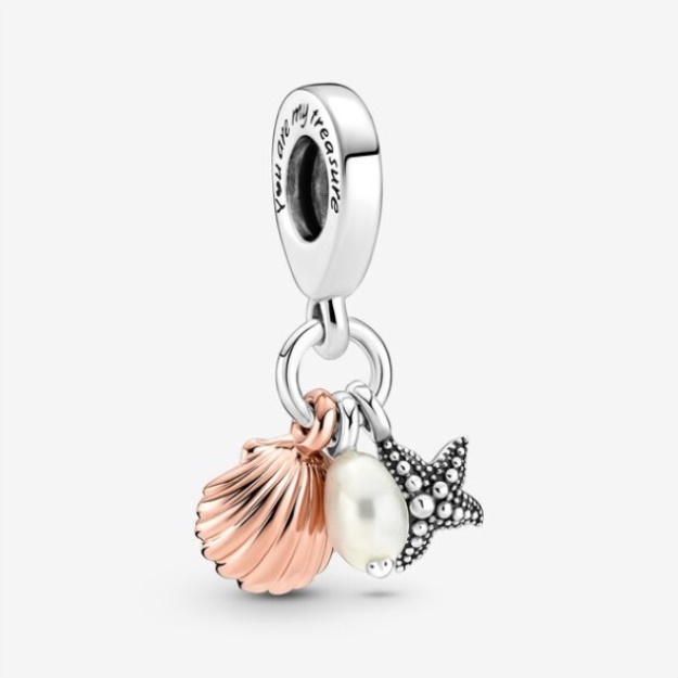 Treated Freshwater Cultured Pearl Starfish Shell Triple Dangle Charm Pandora
