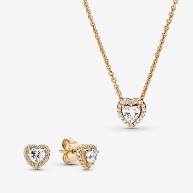 Elevated Hearts Of Gold Necklace And Earring Set Pandora