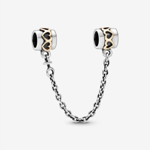 Hearts Safety Chain Charm-Final Sale Pandora Two-Tone