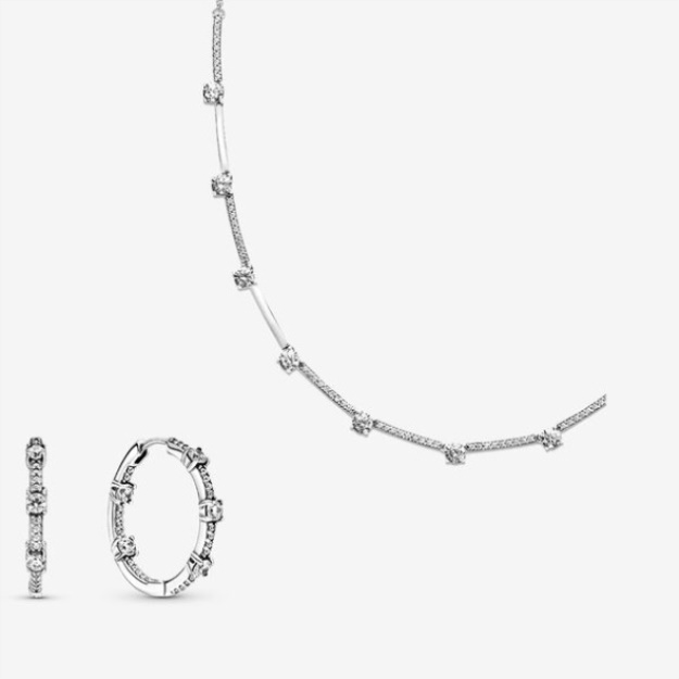 Sparkling Pave Bars Earring And Necklace Set Pandora