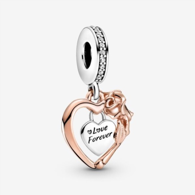 Heart Rose Flower Dangle Charm Pandora