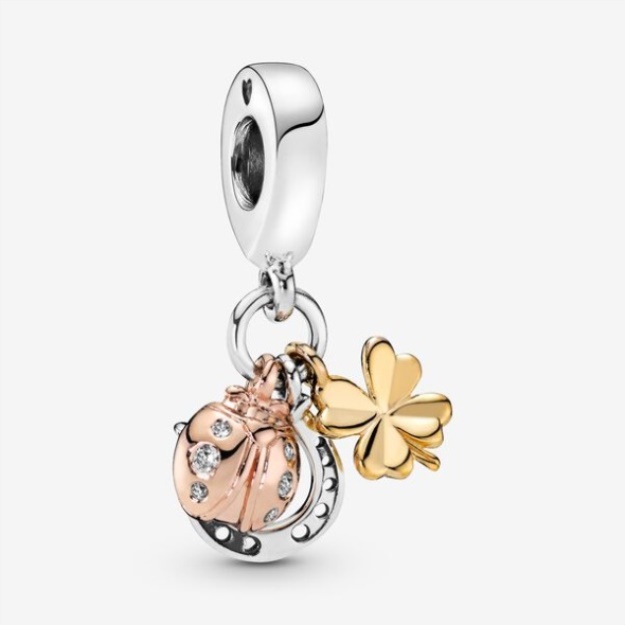 Horseshoe Clover Ladybird Dangle Charm Pandora Tri-Tone