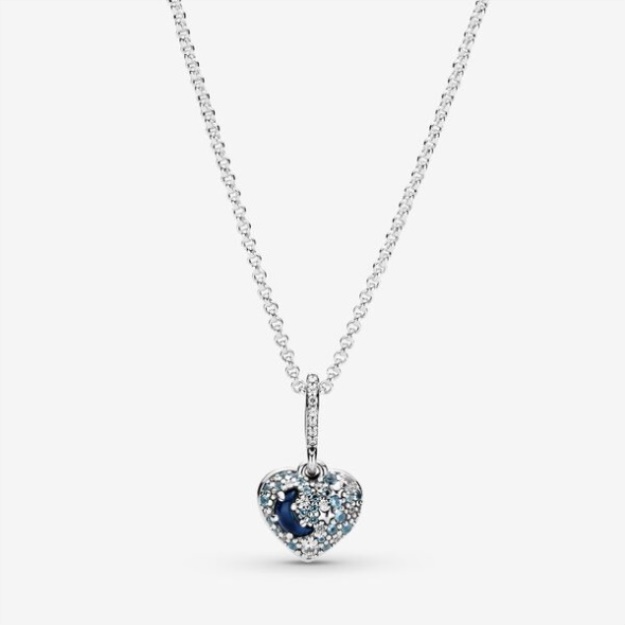 Sparkling Blue Moon Stars Heart Necklace Pandora