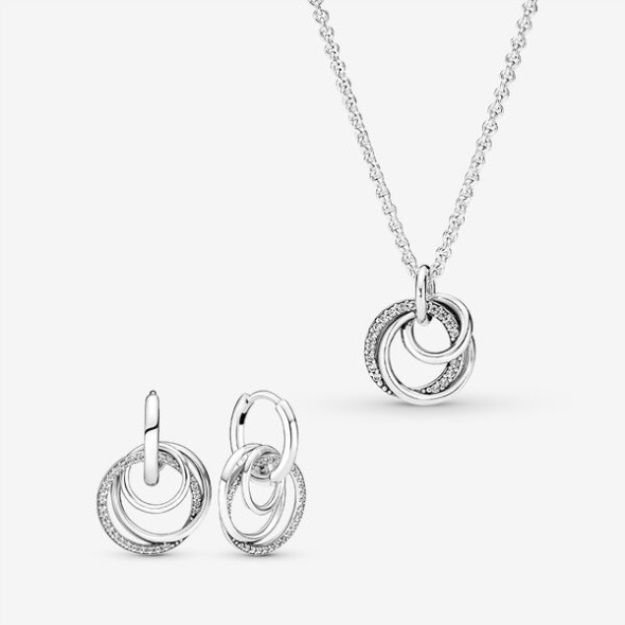 Family Always Encircled Hoop Earrings And Necklace Set Pandora