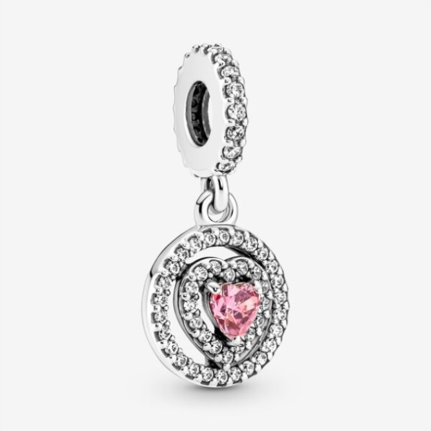Sparkling Double Halo Heart Dangle Charm Pandora
