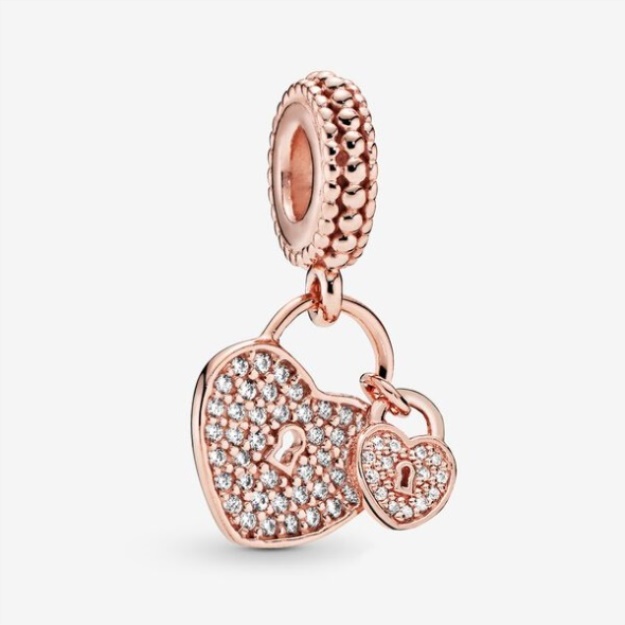 Pave Heart Padlocks Dangle Charm Pandora