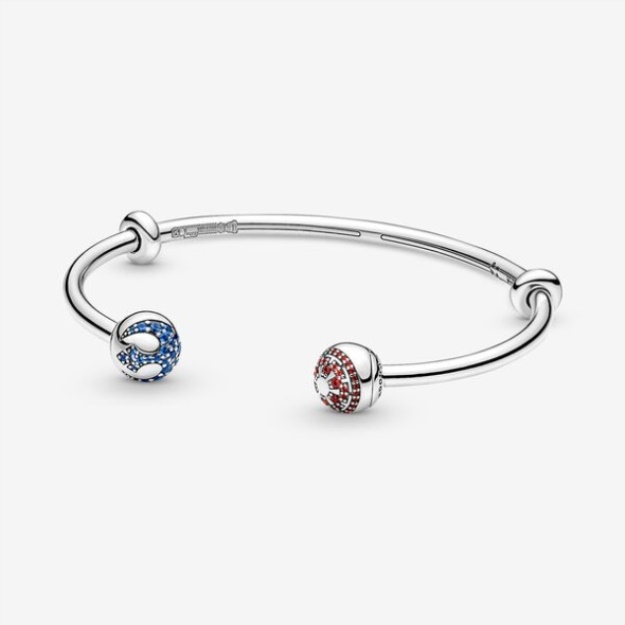 Pandora Moments Star Wars Light Dark Side Logo Open Bangle