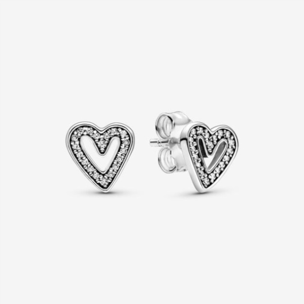 Sparkling Freehand Heart Stud Earrings Pandora