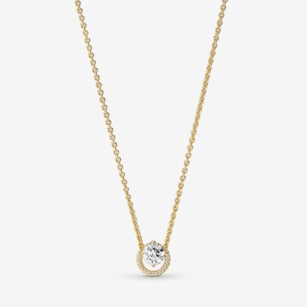 Sparkling Round Halo Pendant Collier Necklace Pandora