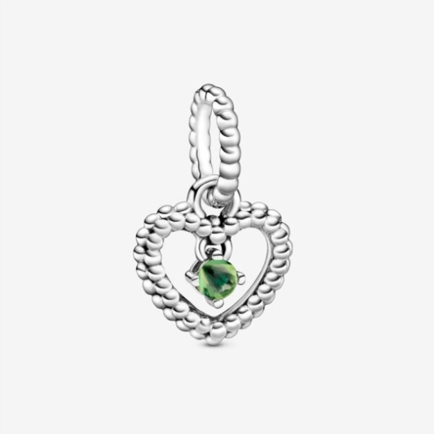 August Spring Green Beaded Heart Dangle Charm Pandora