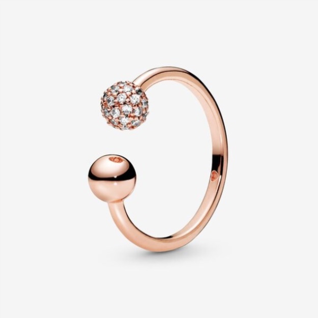 Polished Pave Bead Open Ring Pandora