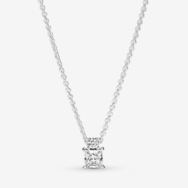 Sparkling Collier Round Square Pendant Necklace Pandora