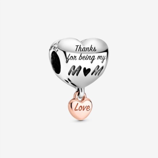 Love You Mom Heart Charm Pandora Two-Tone