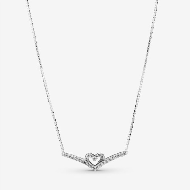 Sparkling Wishbone Heart Collier Necklace Pandora
