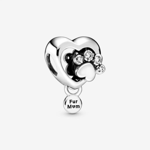 Sparkling Paw Print Heart Charm Pandora