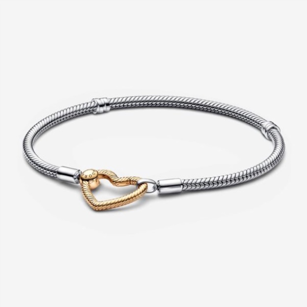 Pandora Moments Heart Closure Snake Chain Bracelet Two-Tone