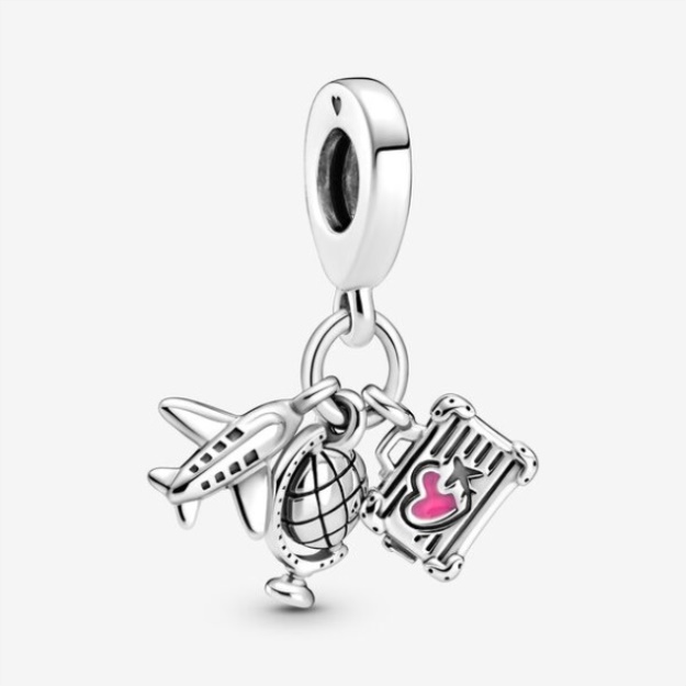 Airplane Globe Suitcase Dangle Charm Pandora Sterling Silver