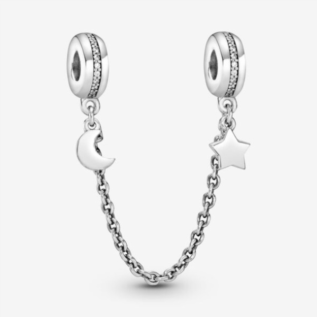 Half Moon And Star Safety Chain Charm Pandora