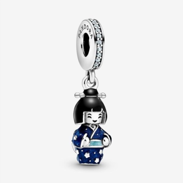 Japanese Doll In Blue Kimono Dangle Charm Pandora