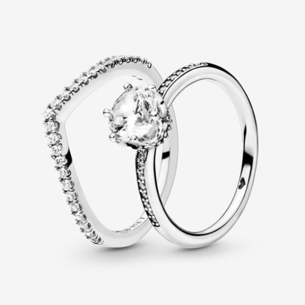 Shimmering Solitaire Wishbone Stacking Ring Set Pandora