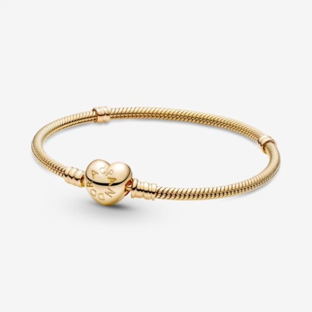 Pandora Moments Heart Clasp Snake Chain Bracelet Gold