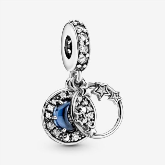 Blue Night Sky Crescent Moon Stars Dangle Charm Pandora