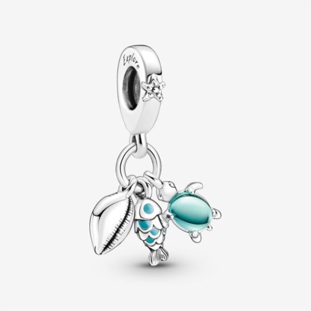 Fish Sea Turtle Conch Triple Dangle Charm Pandora