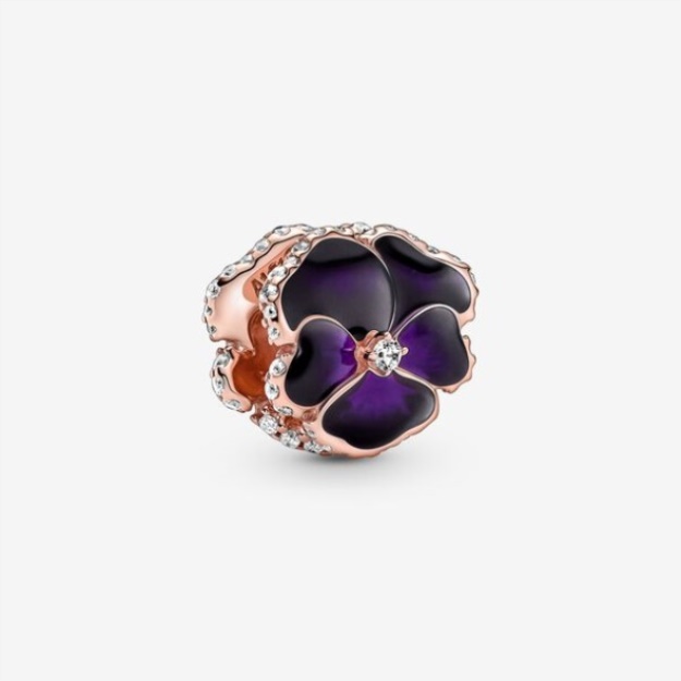 Deep Purple Pansy Flower Charm Pandora
