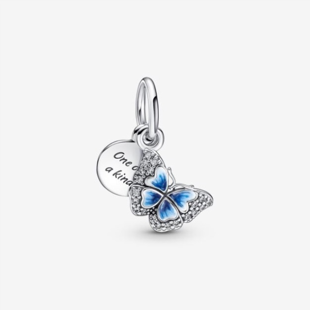 Blue Butterfly Quote Double Dangle Charm Pandora