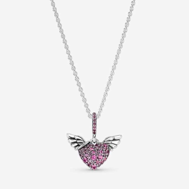 Pave Heart Angel Wings Necklace Pandora