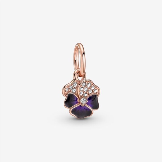 Deep Purple Pansy Flower Dangle Charm Pandora