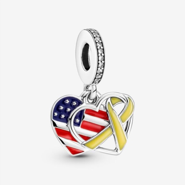 Heart Flag Remembrance Ribbon Double Dangle Charm Pandora