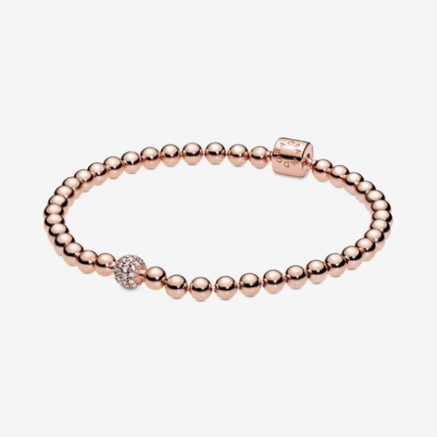 Beads Pave Bracelet Pandora Rose Gold Plated