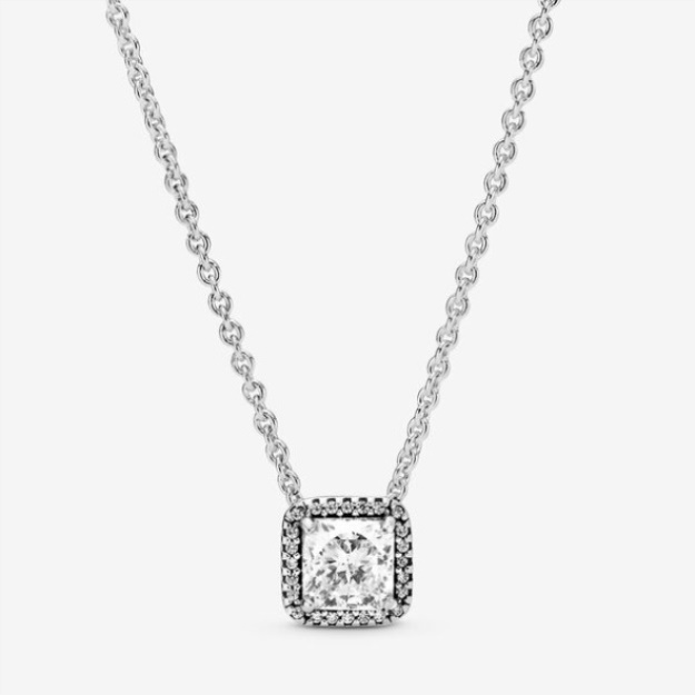 Square Sparkle Halo Necklace Pandora