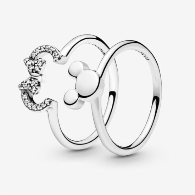 Disney Mickey And Minnie Mouse Silhouette Puzzle Ring Set Pandora