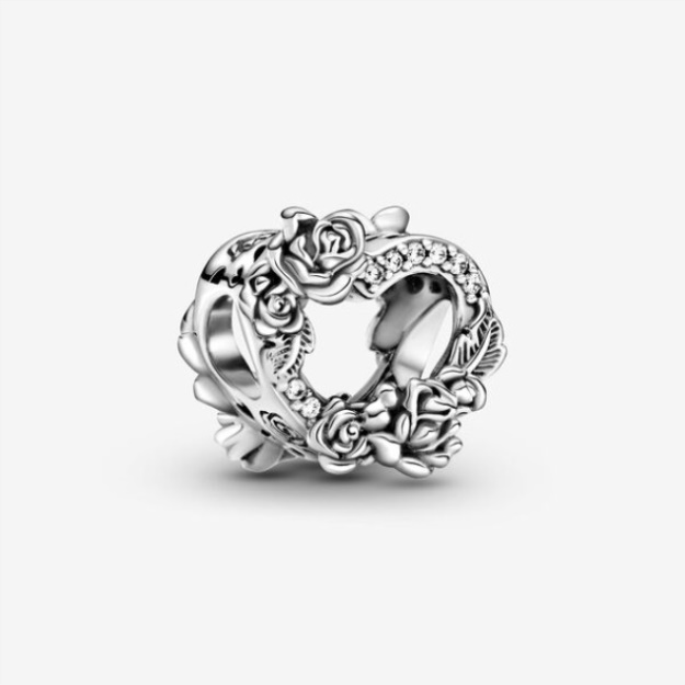 Open Heart Rose Flowers Charm Pandora