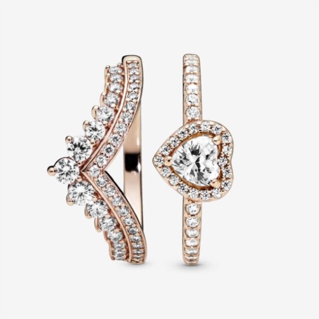 Heart Of Rose Princess Wishbone Stacking Ring Set Pandora