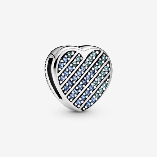 Blue Pave Heart Clip Charm Pandora