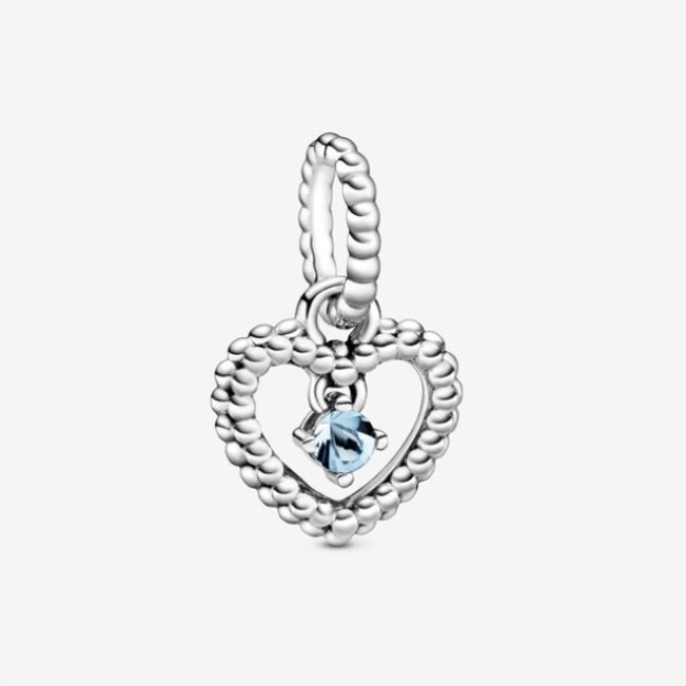 March Aqua Blue Beaded Heart Dangle Charm Pandora