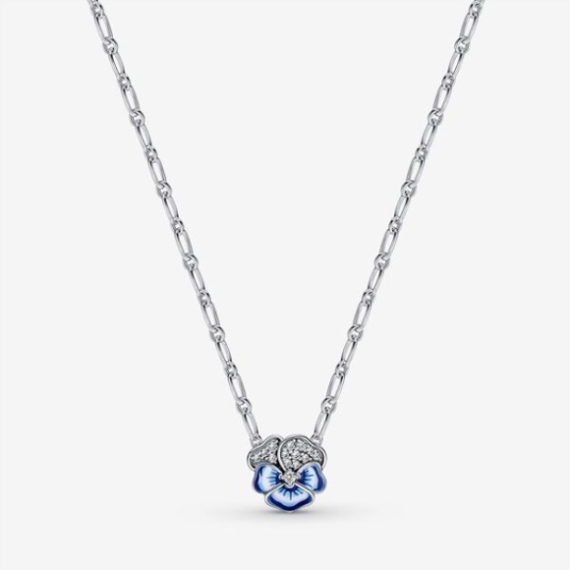 Blue Pansy Flower Pendant Necklace Pandora