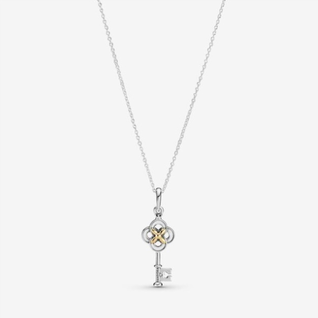 Two-Tone Key Flower Necklace-Final Sale Pandora
