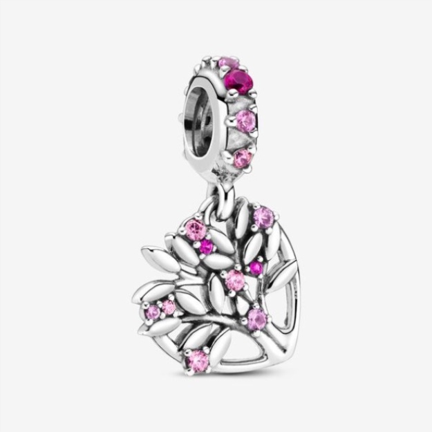 Pink Heart Family Tree Dangle Charm Pandora