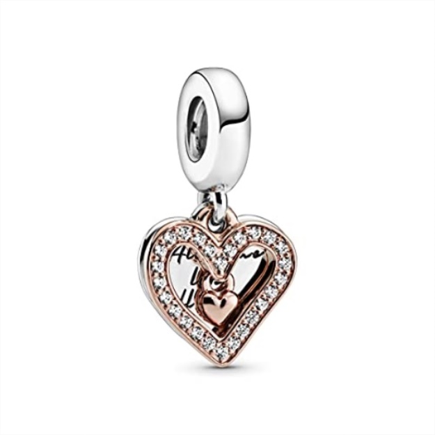Pandora Rose Gold Sparkling Freehand Heart Dangle Charm