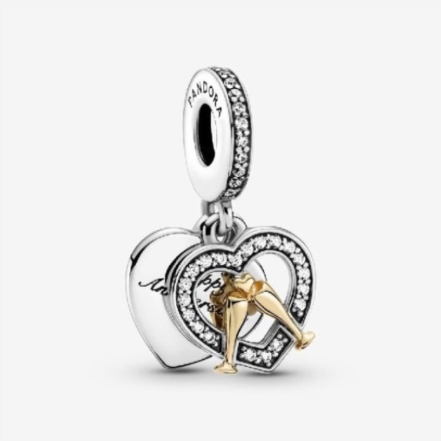14kt Gold Two-Tone Happy Anniversary Dangle Charms Pandora