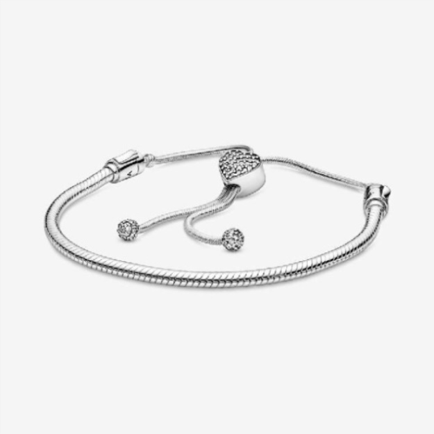 Moments Pave Heart Clasp Snake Chain Slider Bracelet Pandora